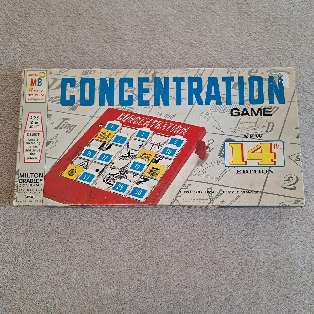 Vintage 1970 Milton Bradley Concentration Game 14th Edition Board  Rolomatic